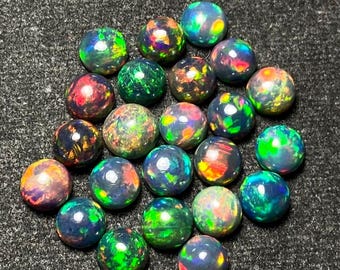 10 Pcs AAA Grade black opal Round, natural black opal, black opal round cabochon, Ethiopian black round opal, multi fire black Opal
