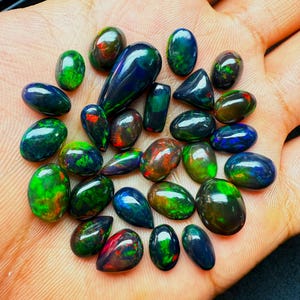 Ethiopian Black Opal Cabochon: Multi-Fire Gemstone for Jewelry Making