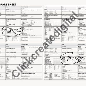 Nurse Shift Report Sheet | 4-Patient RN Report | Printable Nursing Brain Sheet | ICU & Med-Surg Report PDF