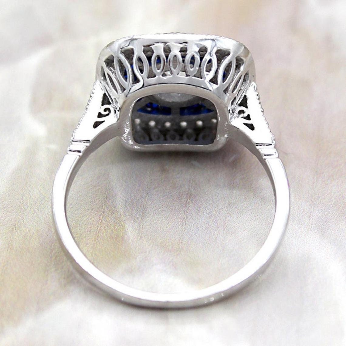 Vintage Art Deco Reproduction Ring 14K White Gold Milgrain Etsy UK