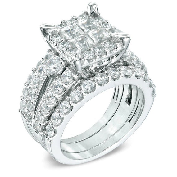 2 Ct. T.W. Quad Princess-Cut Diamond Bridal Set in 14K White Gold