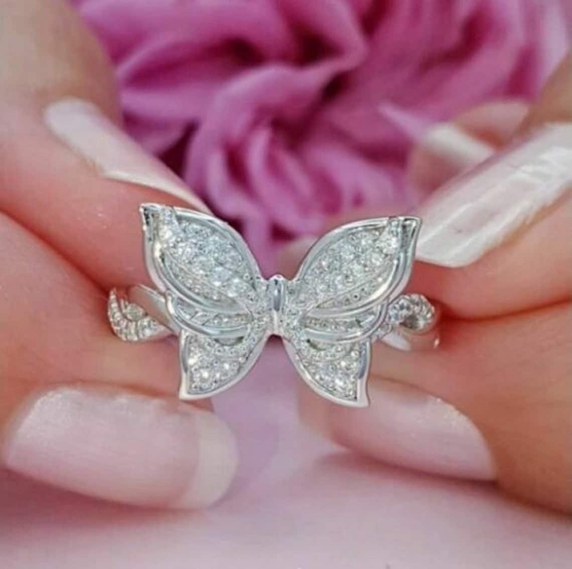 Sterling Silver Butterfly Ring Women Fashion Jewelry Ring Etsy