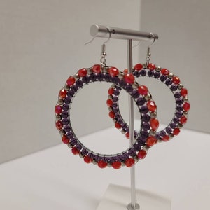 Earrings Beautiful Red Crystals Purple Silver Bling New Style Art Avant Garde All The Rage Jewelry 1 One Of A Kind Quality Handmade In USA