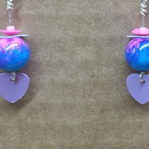 Earrings Beautiful Heart Flower Pink Purple Blue Fun Cute Bling Style Art Avant Garde All The Rage Jewelry 1 One Of A Kind Handmade In USA