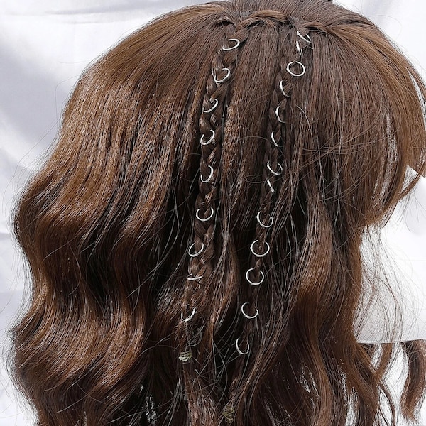 Anneaux de tresse de cheveux en argent, anneaux de saut pour bijoux Viking, Loc Locs, manchettes, perles DIY