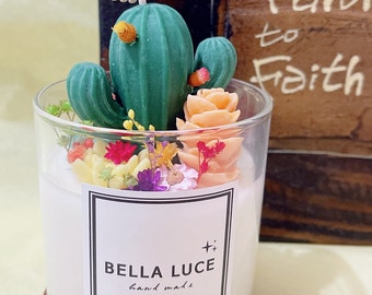 Cactus candle, dried flower candle, special candle, plant candle, wedding candle, home decor candle