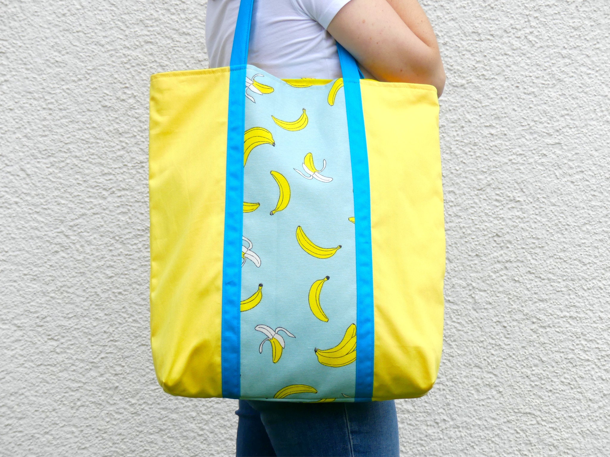 Cloth bag with bananas shopping bag foldable canvas tote Etsy