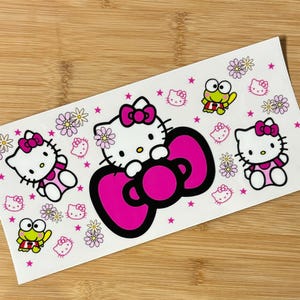 UV DTF kawaii kitty and friends pink bow  cup wrap ready to apply 16 oz cup wrap,flower cup wrap, kitty cup wrap, kids cup wrap, diy gift