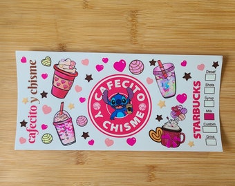 Cafecito et chisme avec du papier peint coeurs, pan dulce DTF prêt à poser 16 oz, papier d'emballage pour tasse à café, prêt à expédier, papier peint pour tasse pan dulce