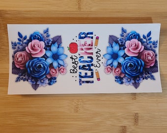 Appréciation du professeur Emballage de gobelet DTF UV du meilleur enseignant de tous les temps, Emballage de gobelet Teacher Life, 16 oz prêt à poser.