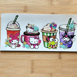 kawaii kitty and friend boba cup 16 oz cup wrap, ready to apply cup wrap, diy cup wrap, kids cup