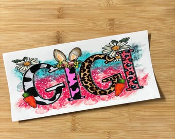 Emballage de gobelet DTF Gigi lapin de Pâques UV, emballage de 16 oz. prêt à poser, prêt à expédier, emballage printanier