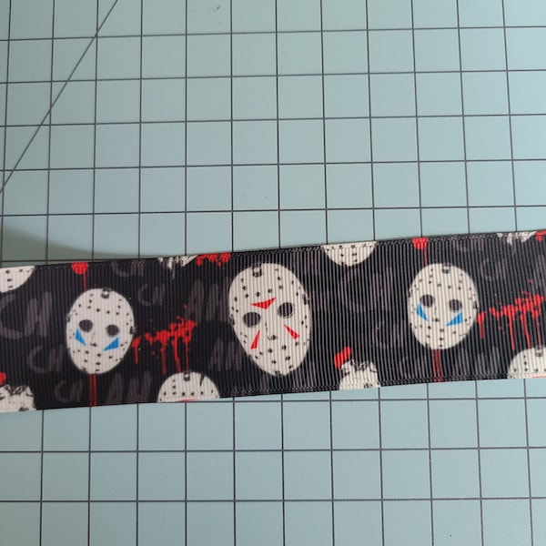 Scary mask Halloween ribbon, jason mask ribbon. 1.5 inch ribbon, Halloween ribbon