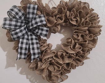 Burlap farmhouse wreath for front door ,Rustic farmhouse heart wreath,Burlap heart wreath,spring wreath for front door,valentine wreath home