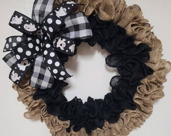 Porte d'automne/couronne fantôme/couronne d'automne pour porte d'entrée/couronne de toile de jute/couronne de toile de jute noire/accroche-porte d'Halloween/décorations d'Halloween pour porte d'entrée