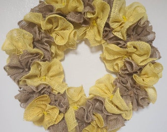 Couronne de printemps, couronne de toile de jute, couronne d'été, couronne de toile de jute jaune, couronne de toile de jute naturelle, accroche-porte rustique, couronne de tous les jours, couronne d'automne