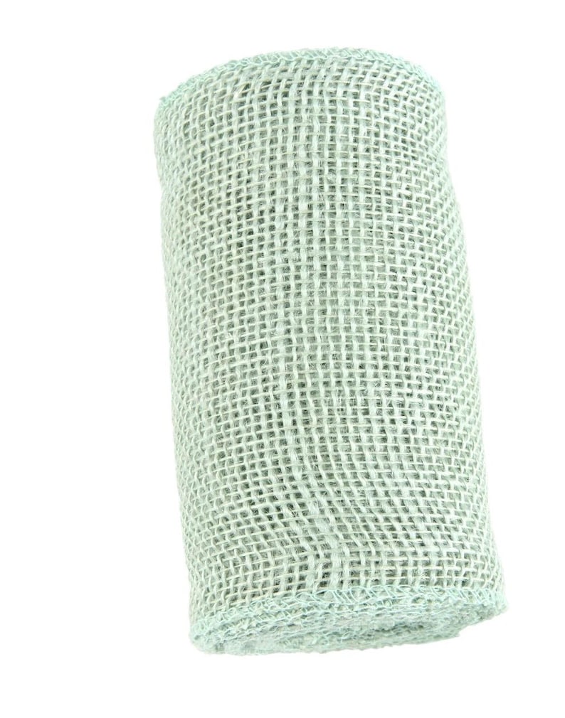 May include: A roll of light blue hessian ribbon. The ribbon is made of a woven mesh material and is ideal for crafting and decorating.
