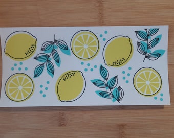 UV DTF lemon 16 oz cup wrap. ready to apply, spring cup wrap, summer cup wrap, ready to apply, ready to ship, fruit cup wrap,