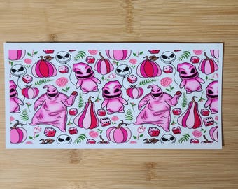 Pink nightmare Halloween cup wrap UV DTF cup wrap,16 oz cup wrap,ready to apply,fall cup wrap, Christmas cup wrap