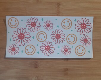 Emballage floral rétro UV DTF, emballage pour tasses de 16 oz. prêt à poser, prêt à l'emploi, prêt à expédier, emballage de tasse rétro, emballage de tasse de fleurs, emballage de tasse d'été, cadeau