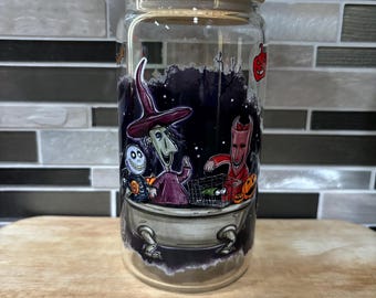 Tasse d'Halloween de Noël cauchemar pour enfants, tasse de 16 oz avec couvercle en bambou et paille, tasse d'Halloween, cadeau d'Halloween, décoration d'Halloween