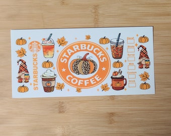 Emballage de gobelet citrouille d'automne Gnome Emballage de gobelet UV DTF, emballage de gobelet de 16 oz, prêt à poser, emballage de gobelet d'automne, cadeau