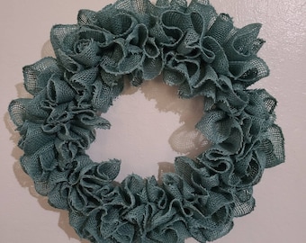 Couronne de toile de jute pour porte d'entrée/ Couronne à volants en toile de jute bleu sarcelle/ Couronne de tous les jours/ Couronne personnalisée/ Couronne d'automne/Couronne de printemps pour porte