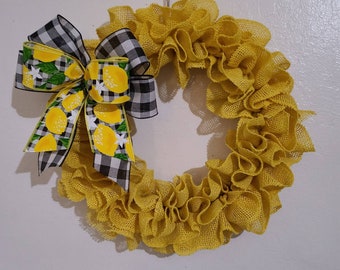 Couronne de citron pour porte d’entrée / couronne de toile de jute jaune avec arc de buffle et arc de citron / cintre de porte / couronne de tous les jours / cintre de porte interchangeable