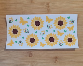 UV DTF sunflower yellow butterfly cup wrap,16 oz cup wrap. ready to apply,ready to use, ready to ship, flower cup wrap, summer cup wrap,gift