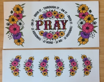 Emballage pour verre de fleurs et de guépards, priez, priez, prêt à poser 40 oz.