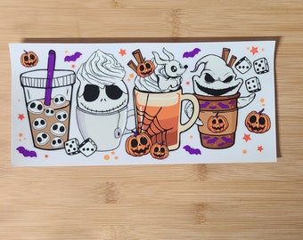 Emballage de gobelet à latte citrouille jack latte Emballage de gobelet DTF UV, emballage de gobelet de 16 oz, prêt à poser, emballage de gobelet d'automne, joli cadeau d'halloween