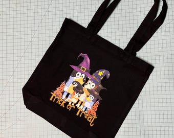 Sac fourre-tout bleu pour Halloween, fourre-tout réutilisable personnalisé, sac fourre-tout d'Halloween, fourre-tout d'Halloween pour enfants, cadeau d'Halloween