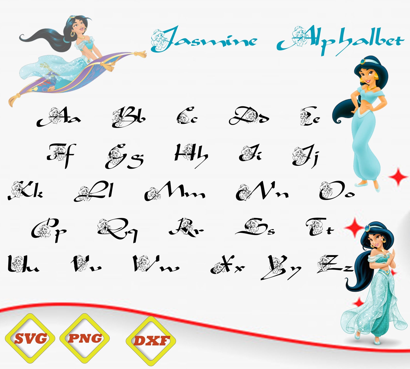 Jasmine svg dxf Jasmine font Jasmine alphabet Etsy