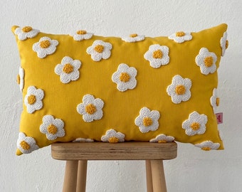 Galia Tasarim - Opción colorida Daisy Punch Funda de almohada bordada - Arte hecho a mano para decoración del hogar