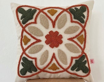 Galia Tasarim - Moroccan Inspiration: Handmade Linen Pillow Cover with Unique Punch Embroidery Design