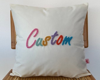 Customizable Personalized Cushion Cover , custom name, baby gift, punch needle throw pillow