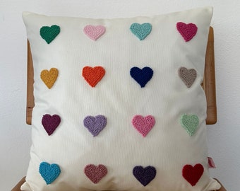 Galia Tasarim - Heart Pattern Cotton Cushion Cover - Multiple Color Options