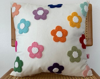 Galia Tasarim - Funda de almohada bordada Daisy Punch - Arte hecho a mano para decoración del hogar