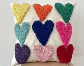 Galia Tasarim - Handmade Pillow Cover ,Heart Embroidered Pillow Cover - Water and Stain Resistant Fabric " Multiple Color Options"