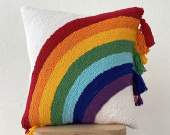 Galia Tasarim - Handmade Punch Colorful Rainbow-themed Pillow Cover with Tassels