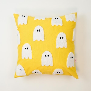 Galia - Funda de almohada fantasma amarilla de 42 x 42 cm. Cojín divertido inspirado en Halloween para una decoración divertida del hogar.