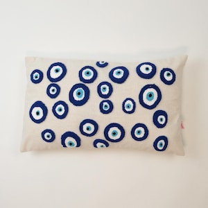 Galia Tasarim - Evil Eye Lumbar Pillow Cover – 30x50 cm Hand Embroidered Cushion for Protection & Boho Decor