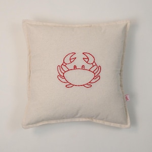 Galia Tasarim - Red Crab Embroidered Linen Pillow Cover 45x45 cm