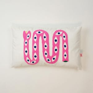 Galia Tasarim -Pink Snake Evil Eye Pillow – Embroidered Boho Cushion Cover 30x50 cm
