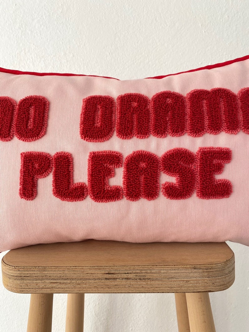 Galia Tasarim Pink Motto No Drama Please Punch Throw Pillow Cover image 5