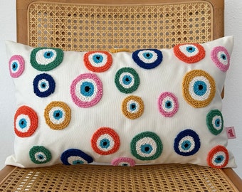 Galia Tasarim - Nazar Evil Eye Eclectic Nazar Bead Embellished Lumbar Cushion Cover