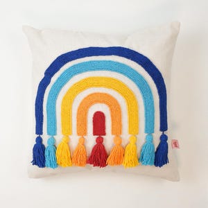 Galia Tasarim -  Rainbow Pillow Cover – 45x45 cm Boho Colorful Cushion with Tassels – Washed Linen