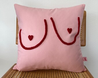 Galia Tasarim - Heart Nipple Boobs Punch Embroidered Cushion Cover - Fun Design