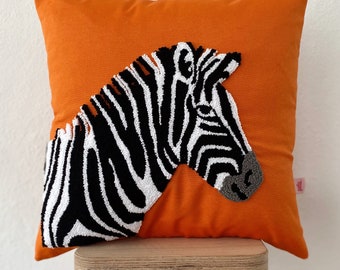 Galia Tasarim - Handmade Pillow Cover- Punch Embroidered Zebra Pillow Cover, Unique Home Decor Accent- Orange and Yellow Option