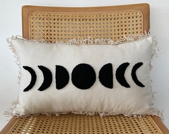 Galia Tasarim - Moon Phases Punch Embroidered Linen Lumbar Cushion Cover